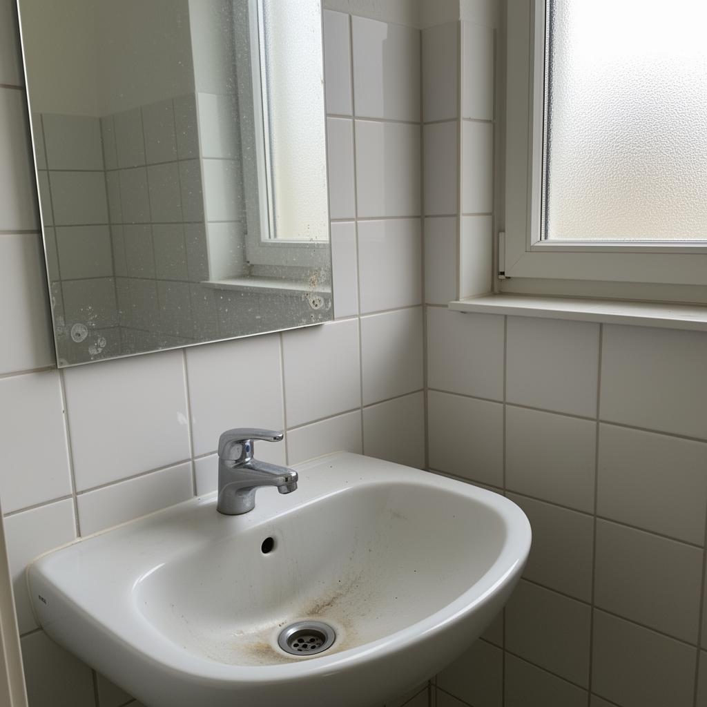 Realistische Badreinigung in Berlin mit Wasserflecken vorher
