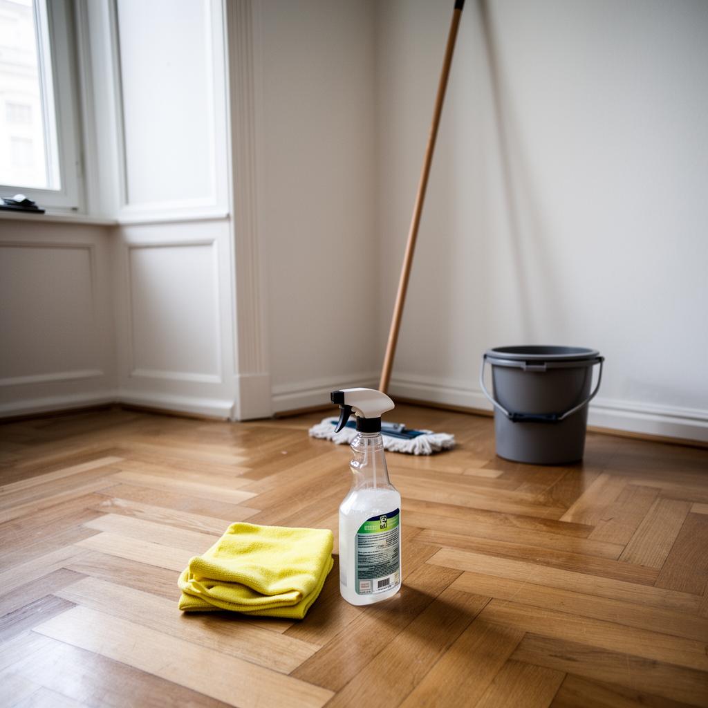 Reinigungsausstattung in einer frisch gereinigten Berliner Altbauwohnung
